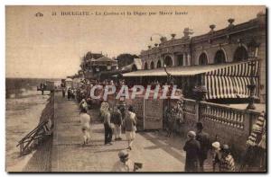 Old Postcard Houlgate Casino and the dyke by high tide