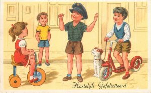 Postcard 1950s Children Tricycle Scooter Toys Comic Humor 23-4025