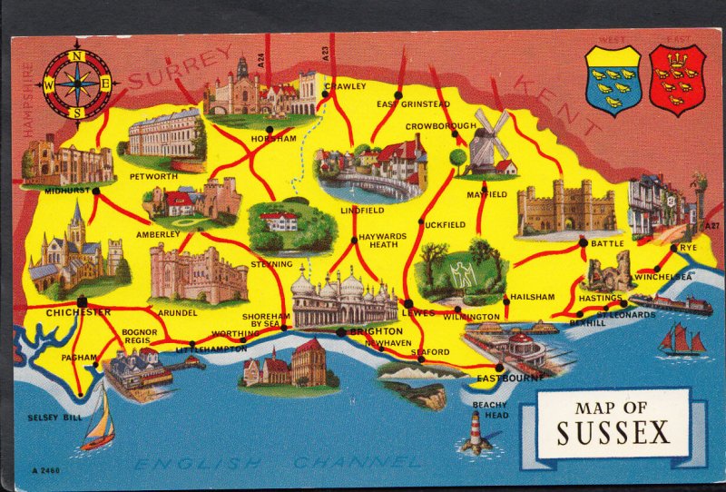 Maps Postcard - Map of Sussex and The English Channel  RS1879 