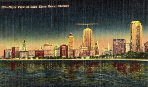 Circa 1940 Night View of Lake Shore Drive, Chicago, Illinois Linen Postcard