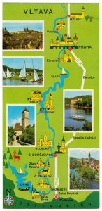 Czechoslovakia 1975 Unused Postcard Vltava River Map Towns Castles Sailing