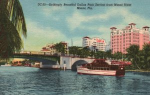 Vintage Postcard 1953 Bridge Boat Dallas Park Section From Miami River Florida