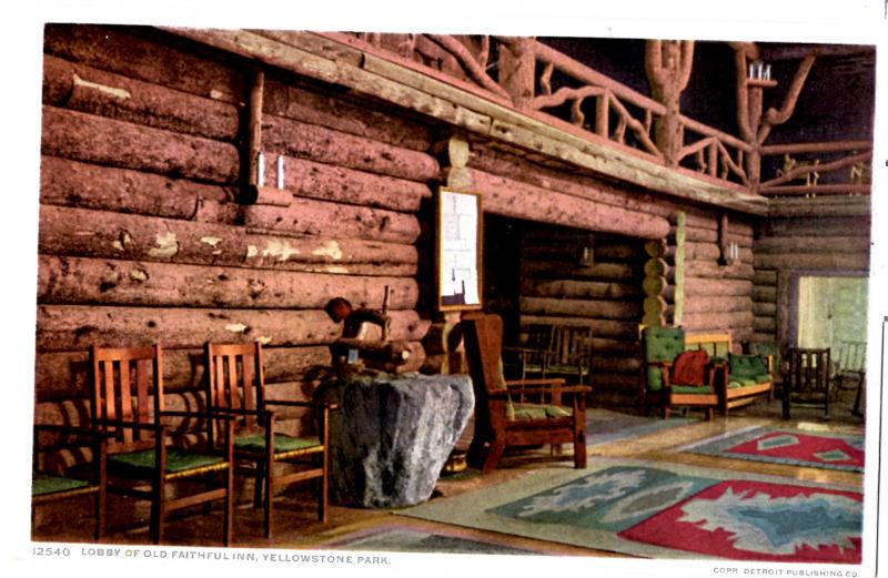 YELLOWSTONE, LOBBY OF OLD FAITHFUL INN, DIVIDED BACK