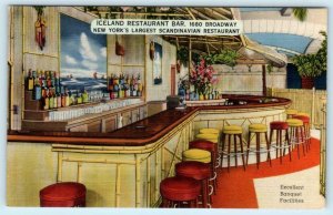 NEW YORK, NY ~ Bar Interior ICELAND RESTAURANT 1680 Broadway c1940s Postcard