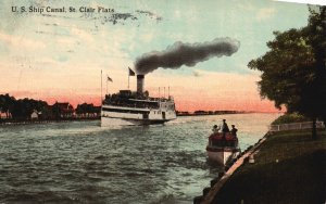 1912 U.S. Ship Canal St. Clair Flats Steamer Boats & Ships Antique Postcard