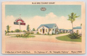 Linen~Blue Bird Tourist Court~Memphis Hwy~Little Rock AR~Sign~Bldgs~Front~Vtg