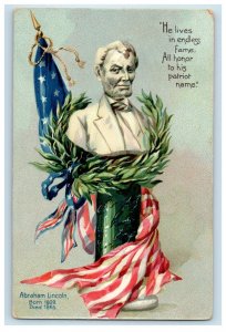c1910's Abraham Lincoln Statue Patriotic Flag Clapssadle (?) Embossed Postcard