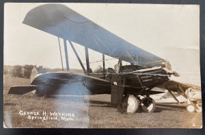 Mint Usa Real Picture Postcard Early Aviation George H Watkins Springfield MA