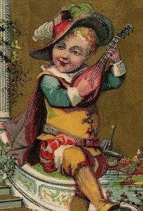Trade Victorian Card Boy Guitar Duncan & Thompsons Mfrs Of Brushes Pittsburgh PA