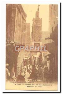 Fez Morocco Postcard Old Great Chebraliaine street and the mosque in the back...