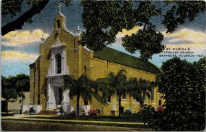 Vtg Sarasota Florida FL St Martha's Catholic Church 1950s Linen Postcard