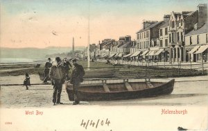Postcard Men and Boat West Bay Helensburgh Argyll and Bute council Scotland