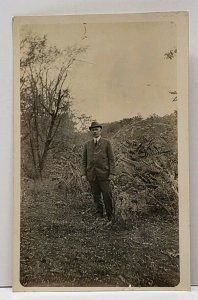 RPPC 1912 Man In Woods Real Photo Postcard G6