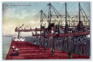 c1911 Unloading Coal Workers Freighter Ship Cargo Duluth Minnesota MN Postcard