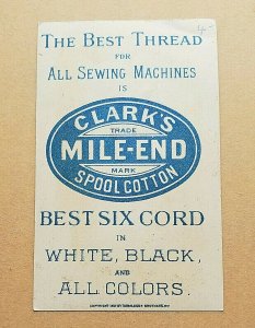 1880's Victorian Trade Card Clark's Mile End Spool Cotton Girl With Doll