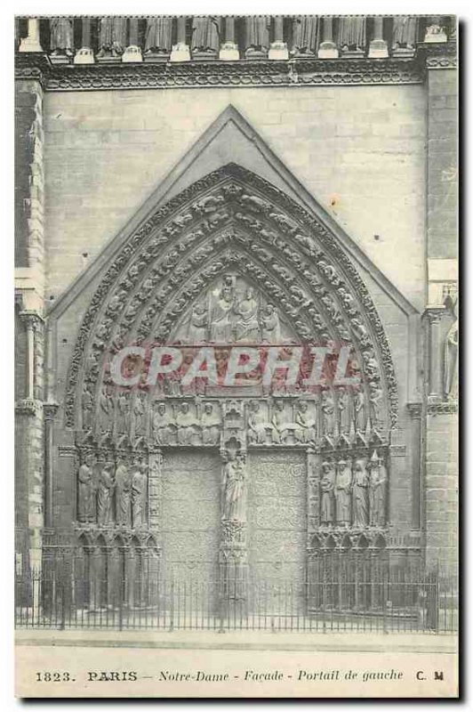 Old Postcard Paris Notre Dame Facade Left Portal