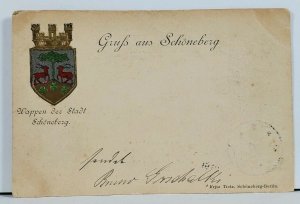 Gruss aus Schoneberg, Gilded City Coat of Arms 1898 Germany Postcard I4