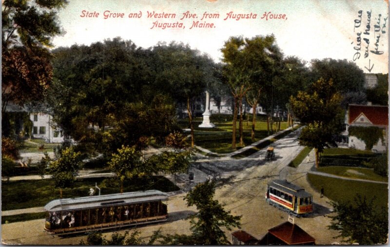 Postcard State Grove and Western Avenue from Augusta House in Augusta, Maine