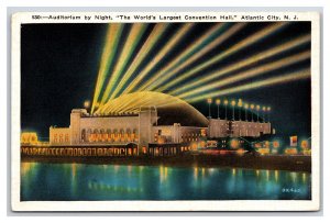 Auditorium Night View Atlantic City New Jersey NJ UNP Linen Postcard V11