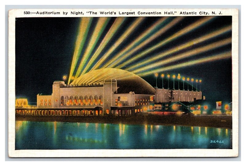 Auditorium Night View Atlantic City New Jersey NJ UNP Linen Postcard V11