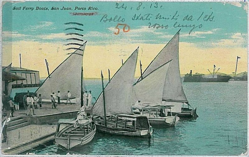 VINTAGE POSTCARD - PUERTO RICO : SAN JUAN - FERRY BOATS 1913 