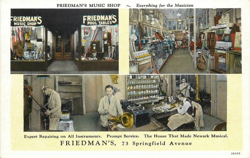 Vintage Multiview Postcard; Friedman's Music Shop, Newark NJ unposted Nice