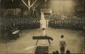 Gymnast Gymnastics & Crowd Pommel Horse c1915 Real Photo Postcard