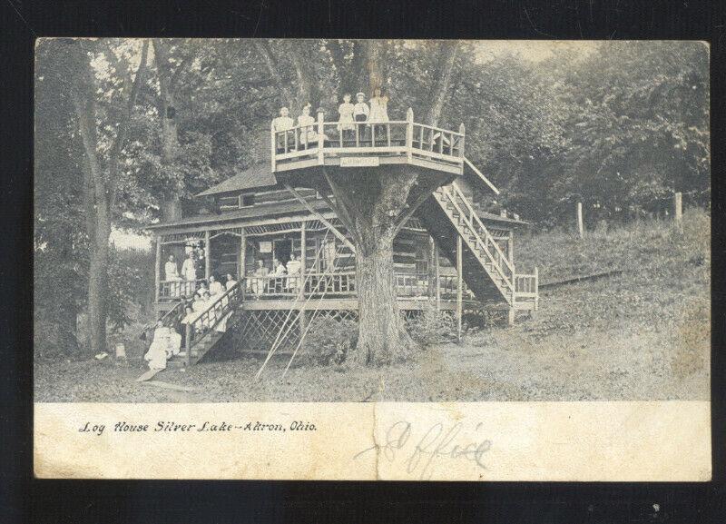 AKRON OHIO LOG HOUSE SILVER LAKE AMUSEMENT PARK VINTAGE POSTCARD 1906