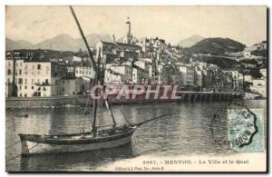 Menton - City and Pier - Old Postcard