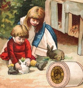 1880s J&P Coats Spool Thread Children Playing Rabbits Flute Doves Set Of 4 P157