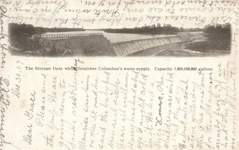 Vintage Postcard 1909 The Storage Dam Furnishes Columbus Water Supply Ohio OH