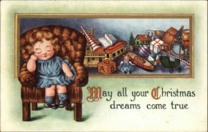 Christmas Children Girl Sleeping Gift Toy Embossed Vintage Postcard