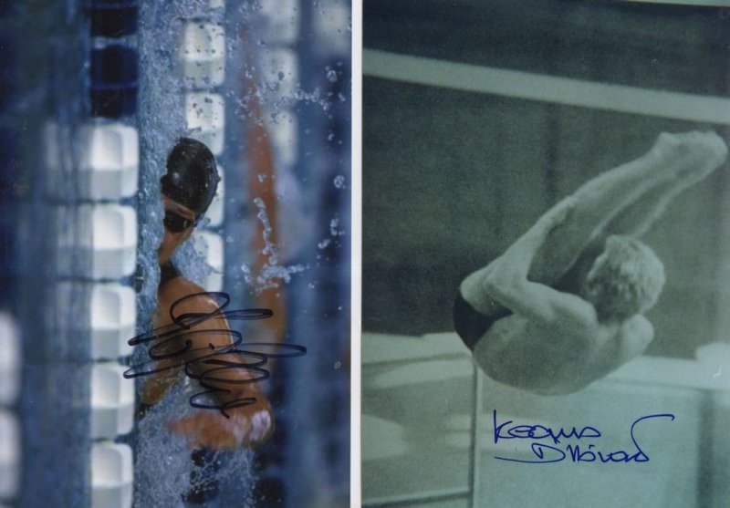 2x Unidentified German Diving Swimming Olympics Hand Signed Photo s