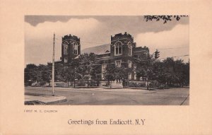 Postcard First M.E. Church Greetings from Endicott NY