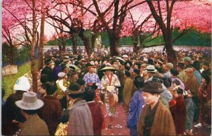 Japan Cherry Blossoms Trees Crowd of Japanese People Seikaido Postcard G5