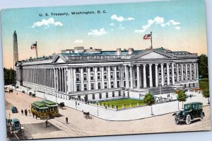 postcard Washington DC - U.S. Treasury - trolleys