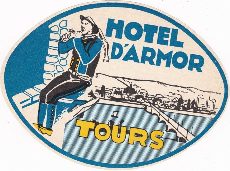 France Tours Hotel D'Armor Vintage Luggage Label sk1145