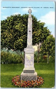 Postcard - Marquette Monument, Opposite Indian Village, St. Ignace, Michigan USA