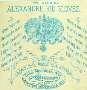 Barnes, Bancroft & Co., Alexandre Kid Gloves Lovely Victorian Trade Card P76