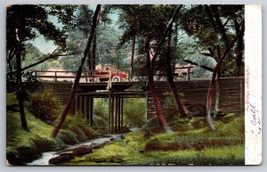 The Bridge At Allaire NJ C1900's Car Crossing Stream UDB Postcard K5