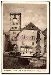 Old Postcard Ribeauville fountain and turn butchers