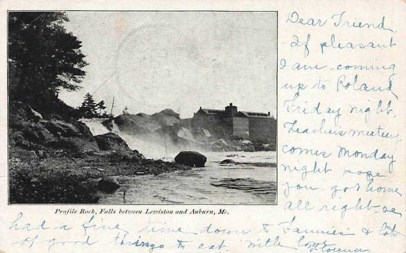 Postcard Profile Rock Falls Between Lewiston and Auburn ME UDB 1905 Postmark 
