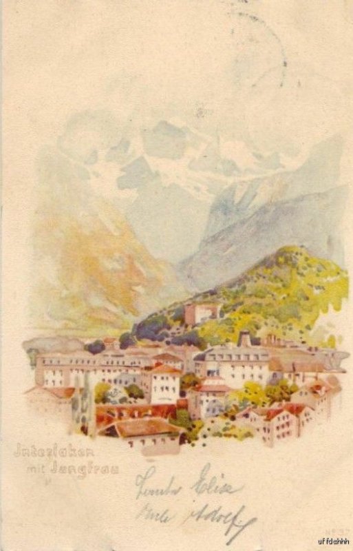 WATERCOLOR INTERLAKEN MITJUNGFRAU BERN SWITZERLAND 1905