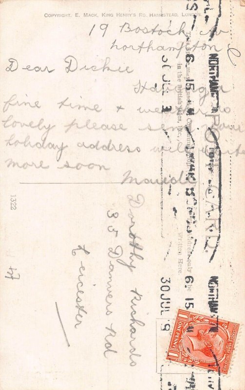 L054 Men dog comic humor signed Carter postcard