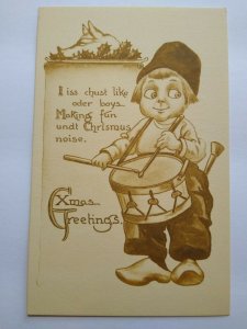 Vintage Christmas Postcard Bernhardt Wall Dutch Drummer Boy Unused Bergman 1912