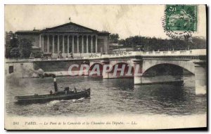 Old Postcard Paris Le Pont de la Concorde and the Chamber of Deputies Boat