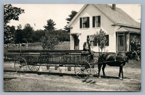 FIREFIGHTING HORSE WAGON w/ LADDER RARE ANTIQUE REAL PHOTO POSTCARD RPPC