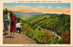 Postcard Great Smokey Mountains  Newfound Gap winding through Oconaluftee Gorge