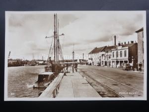Dorset POOLE QUAY showing Harbour Office & Tall Sailing Ship - Old RP Postcard