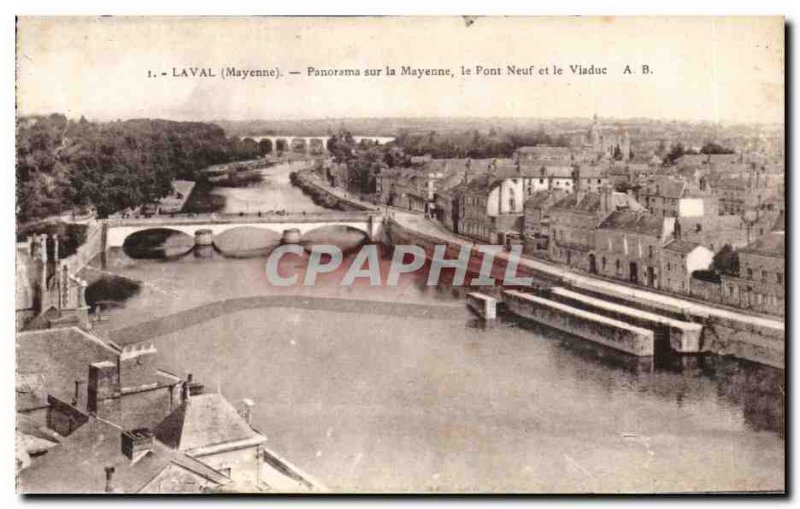 Old Postcard Laval Mayenne Panorama Of The Pont Neuf and The Viaduct